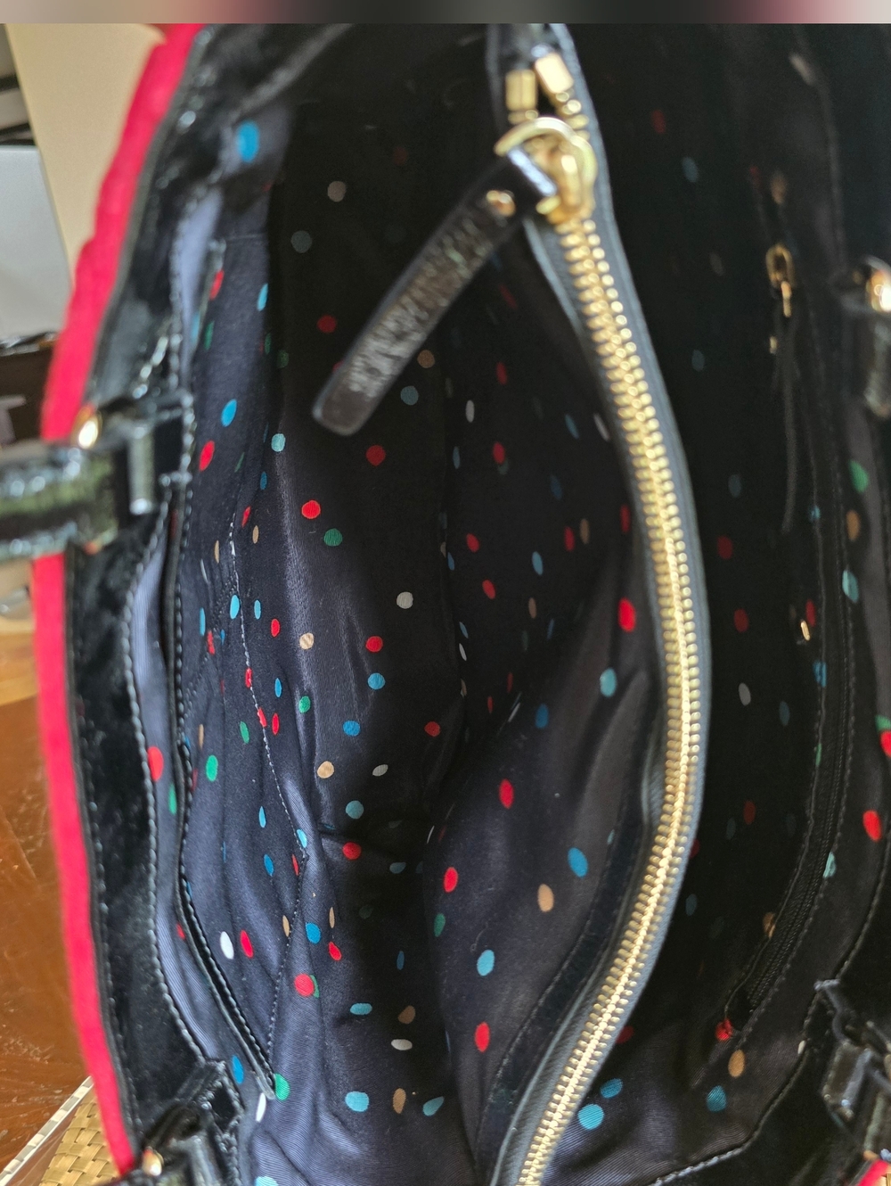 EUC Kate Spade Red Wool Button-Accent Tote - Picture 7 of 12